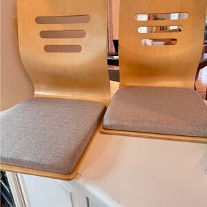 Modern Wooden Chairs with Gray Cushions - Japanese Tatami floor chair set of 2